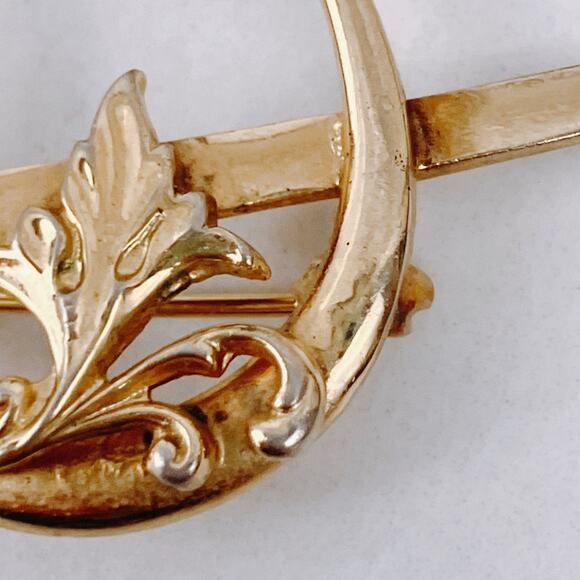 Vintage Mid Century Gold Tone Scimitar Crescent Leaf Sword Fraternal Brooch Pin - Picture 5 of 12